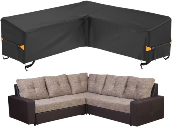 Gartenmöbel Abdeckung Gartensofabezug V-Form Wasserdicht 215x215x87cm, Schwarz